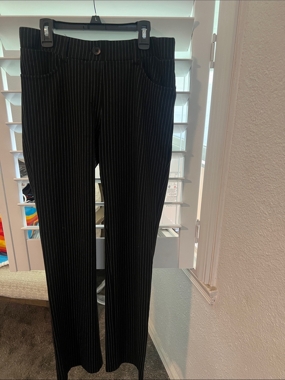 Betabrand Black Pinstripe Straight-Leg Pants